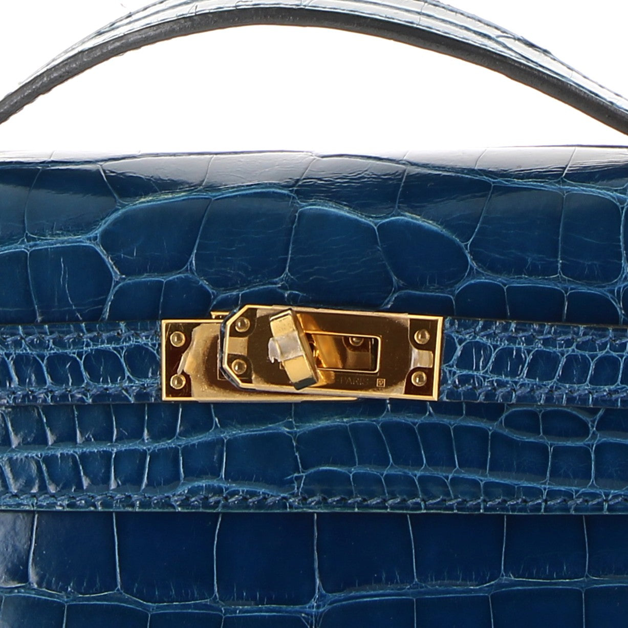 Kelly Pochette bleu mykonos alligator gold hardware