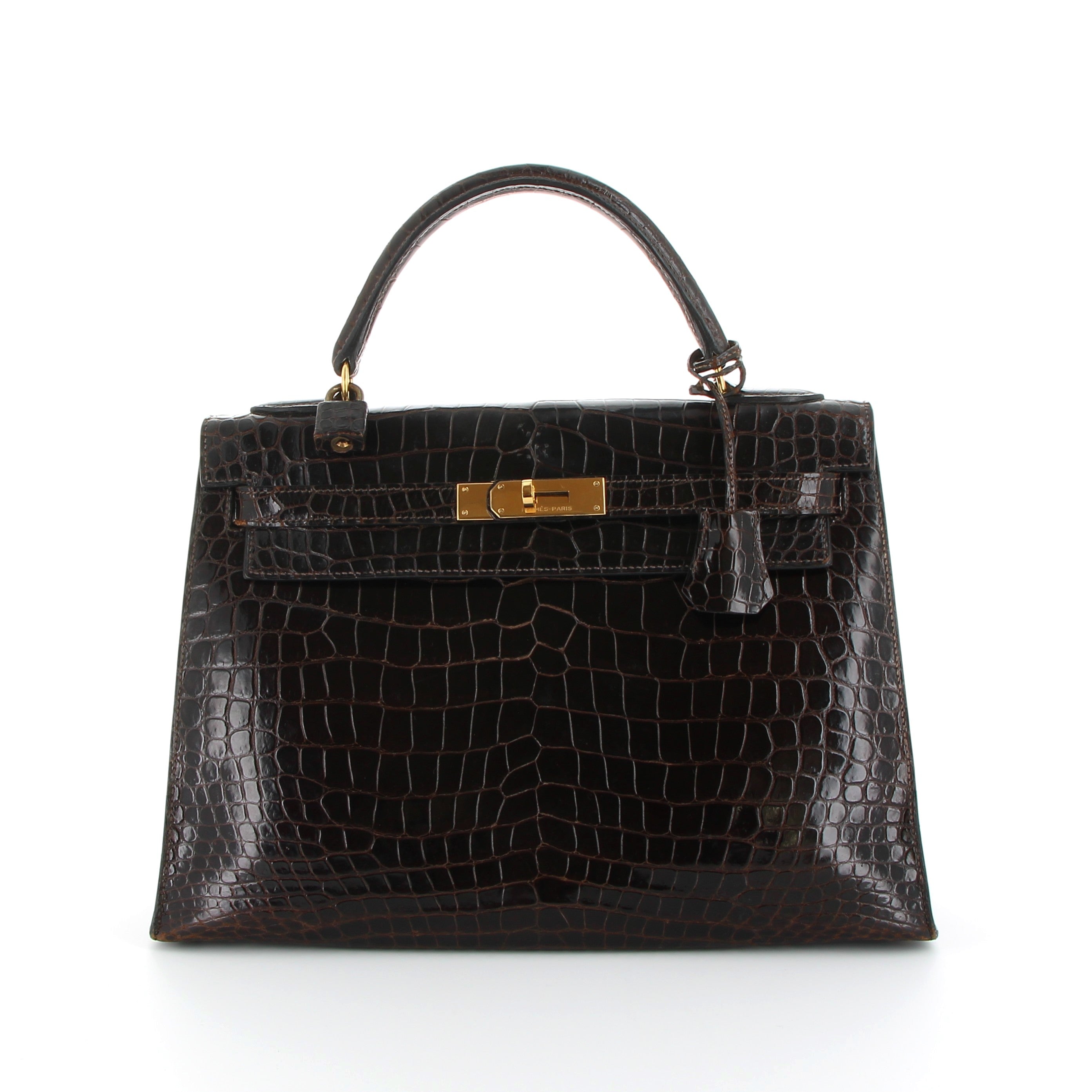 Kelly 32 brown crocodile porosus gold hardware