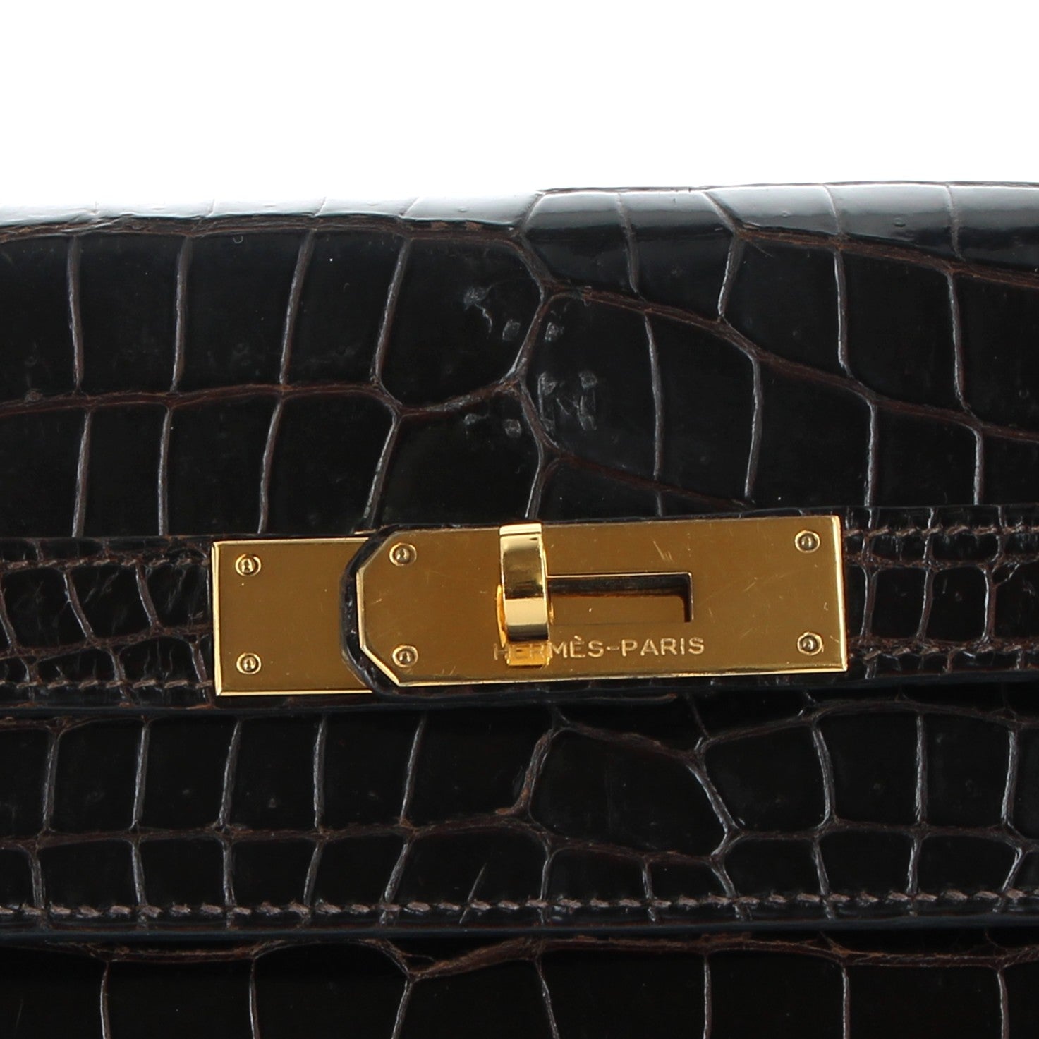 Kelly 32 brown crocodile porosus gold hardware