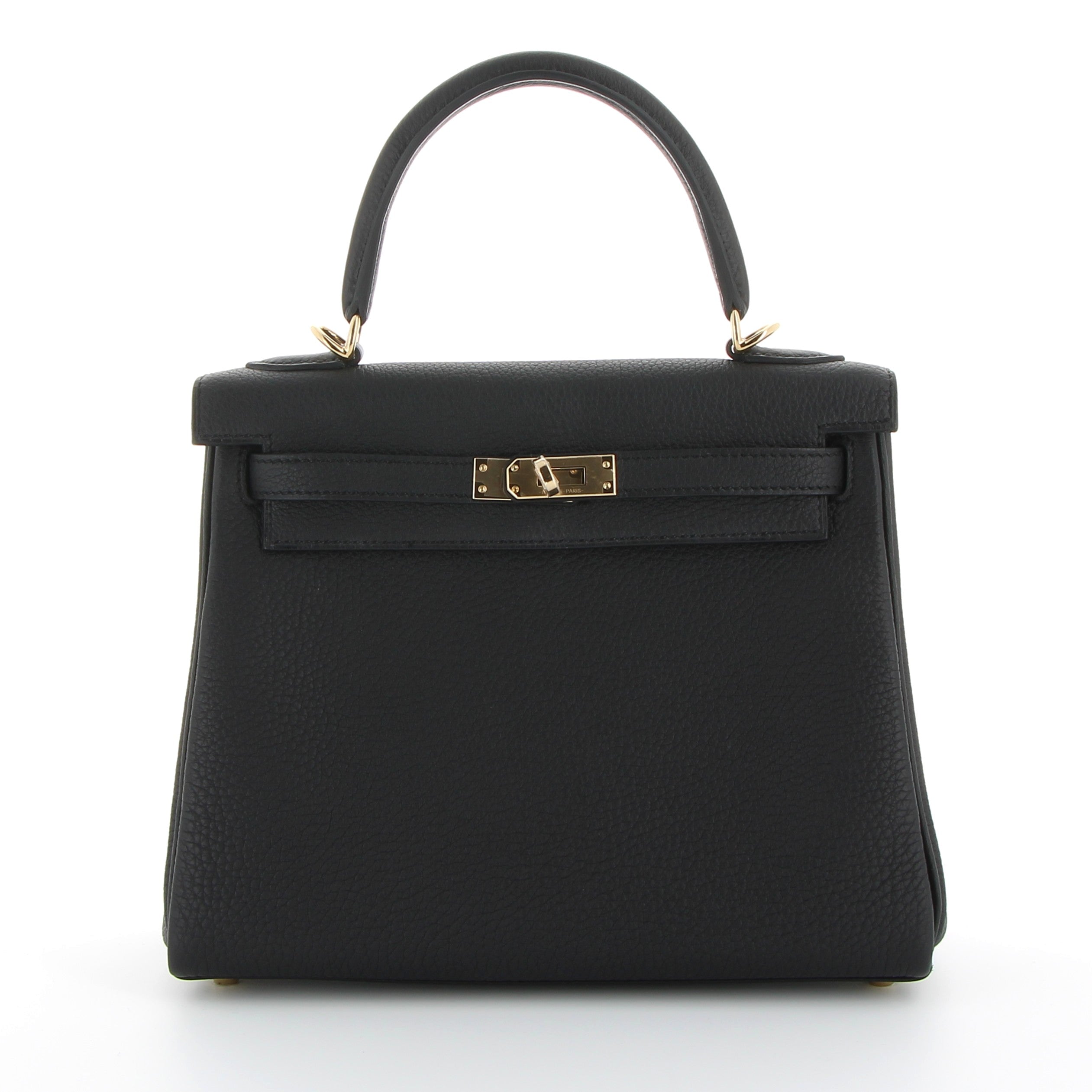 Kelly 25 black togo champagne hardware