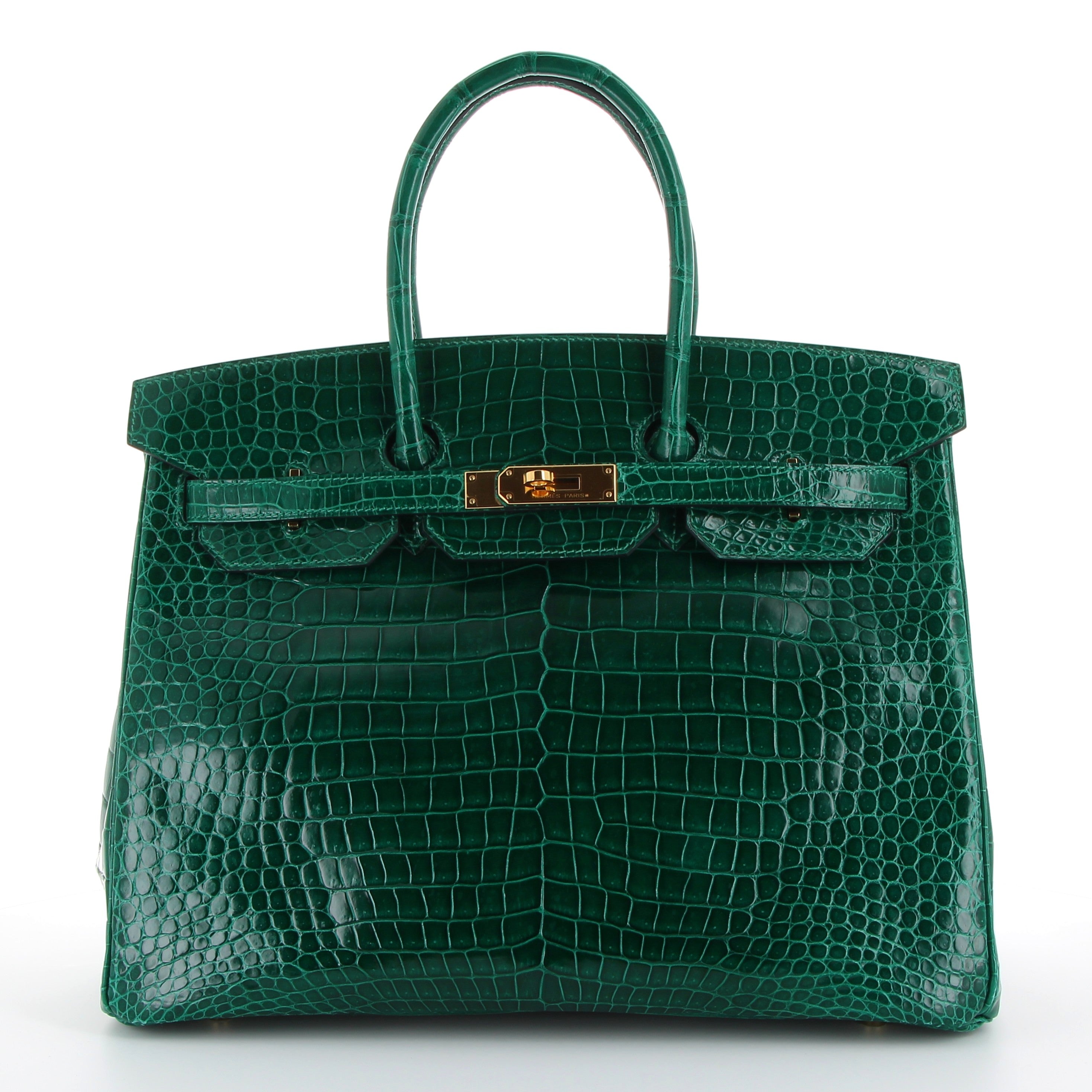 Birkin 35 vert emeraude porosus gold hardware