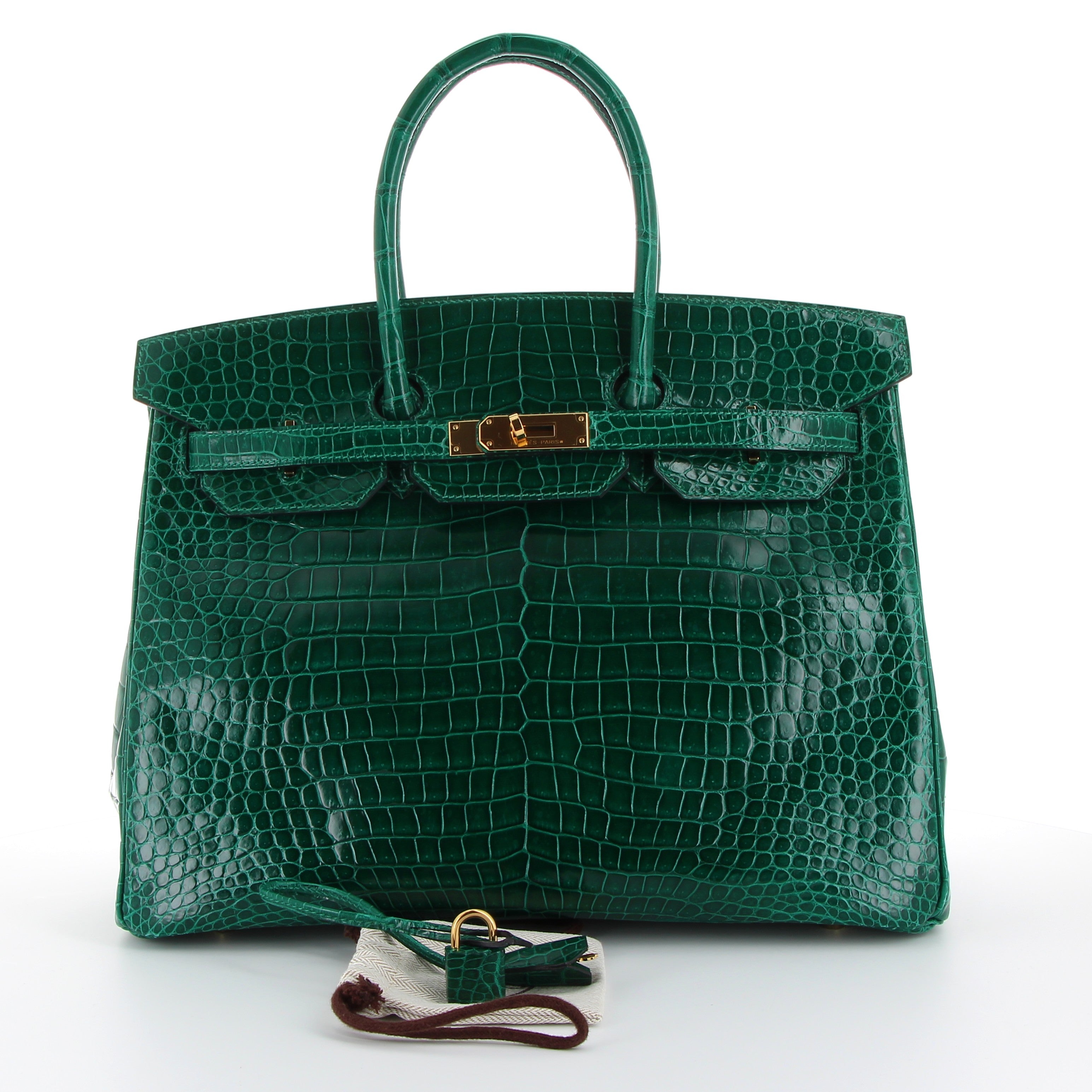 Birkin 35 vert emeraude porosus gold hardware