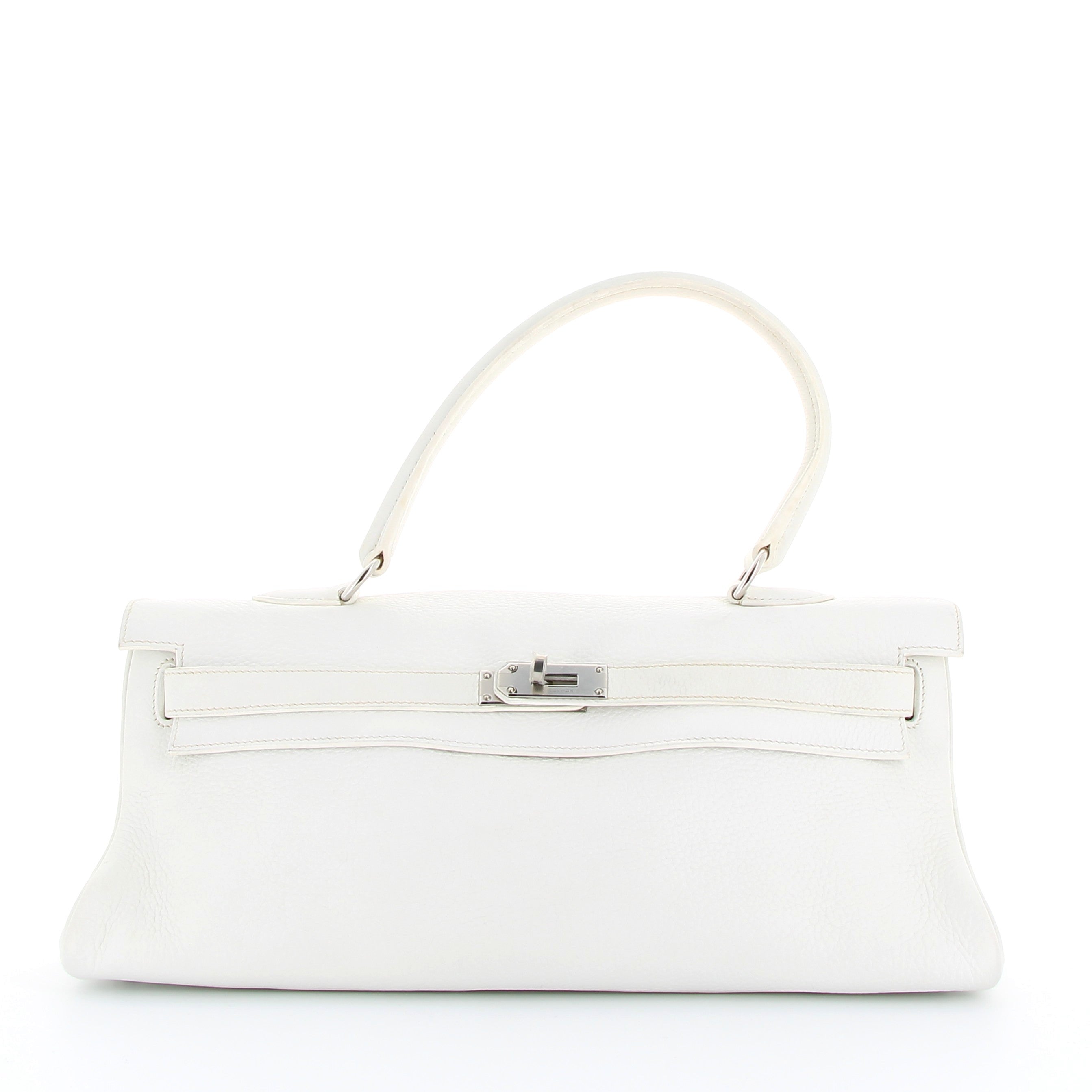 Kelly Shoulder 42 White taurillon clémence palladium hardware